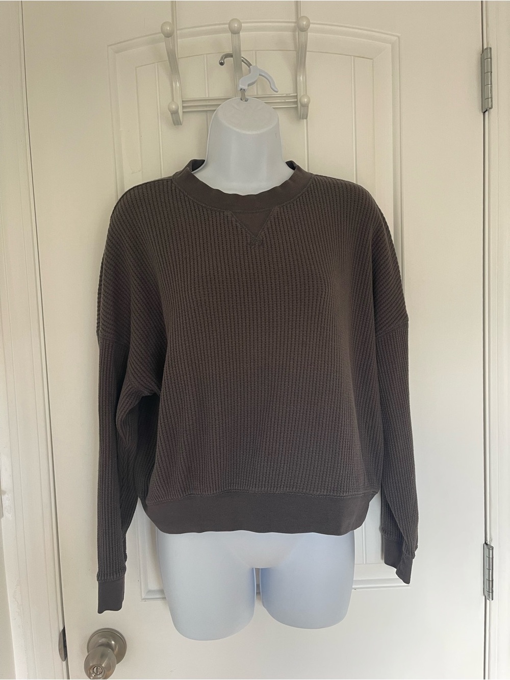 GAP Waffle Knit Crewneck Sweatshirt in Brown